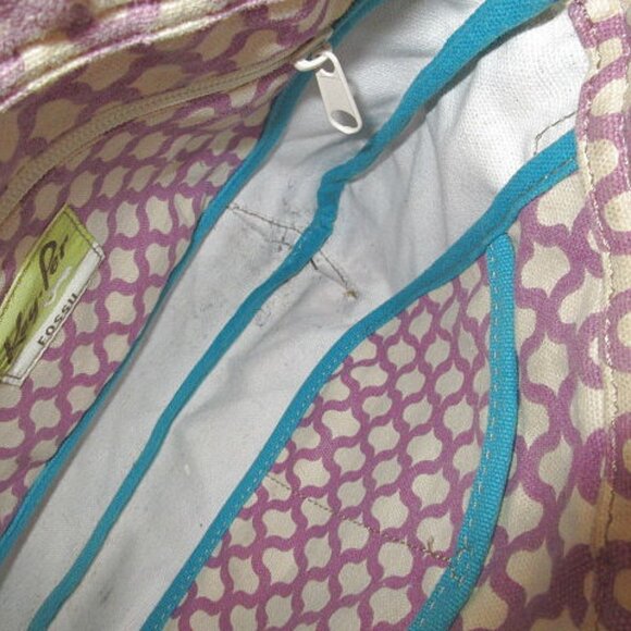 Vtg Y2K Fossil Key-Per Coated Canvas Crossbody Shoulder Bag Hobo Funky Bird Art - Picture 8 of 13